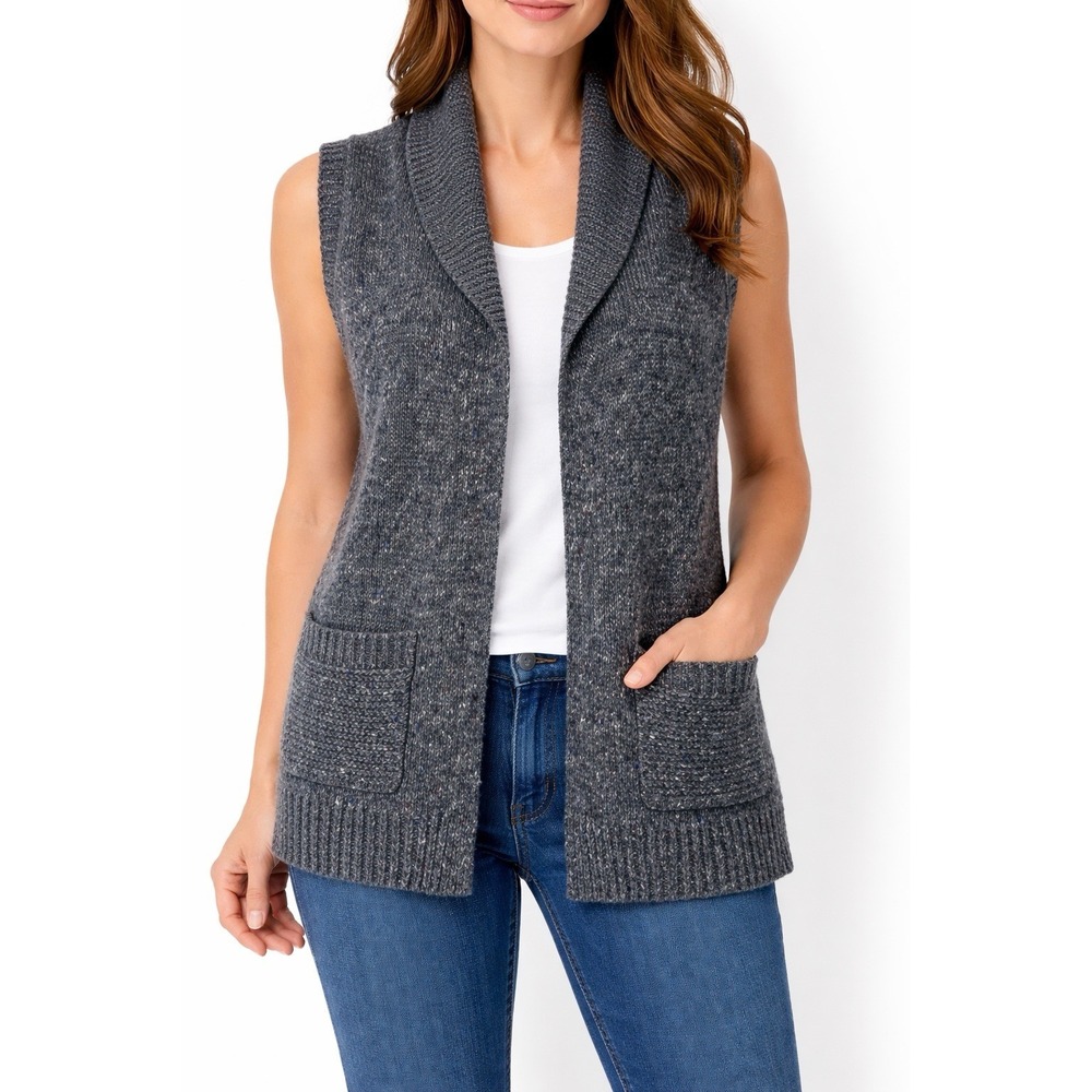 Coldwater Creek Confett Vest sz XS Speckled Knit Cabel Wool Blend NWT Open Front